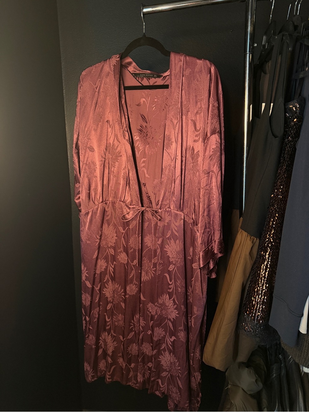 Zara Satin Floral Kimono Robe - Rose Mauve